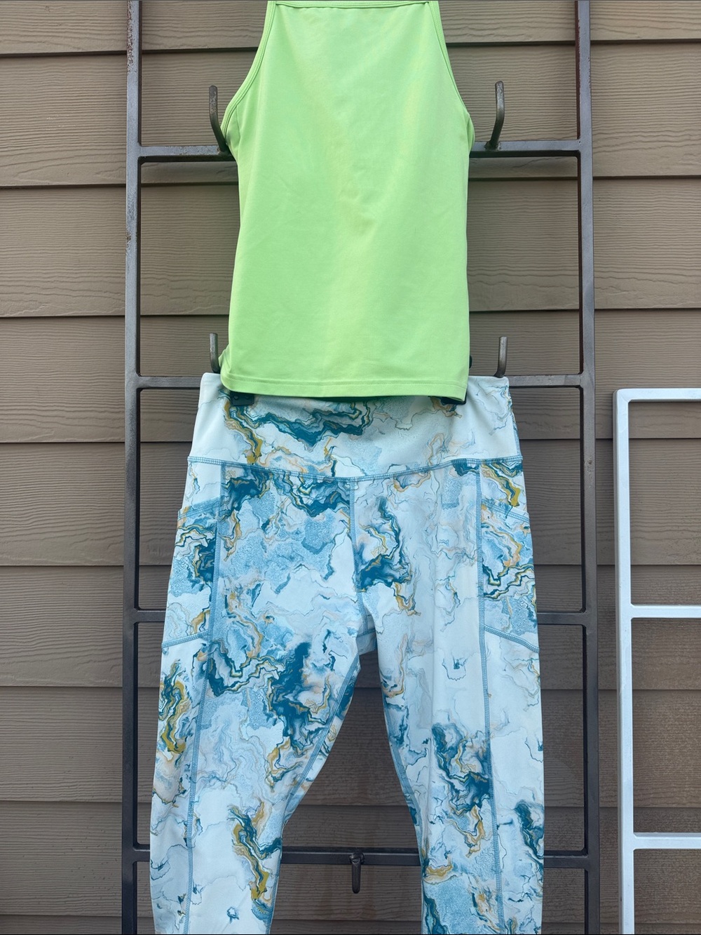 Lime Green Racerback Tank with Marble Print Leggings